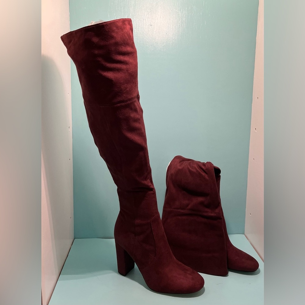Ivanka Trump Rylee Block-Heel Over-The-Knee Boots Dark Red Burgundy Sz 9.5 - NIB